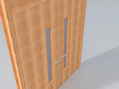 Double opening wooden doors with handles 3D model