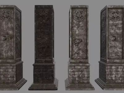 pillar 2 four pillars Low-poly 3D model