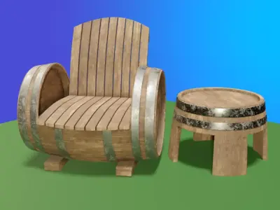 Barrel Chair and Table 3D model