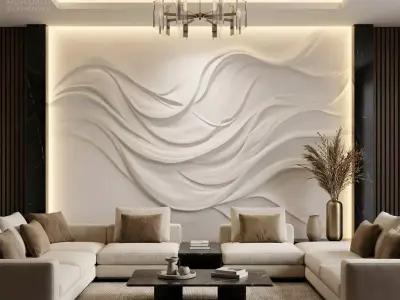 Modern wavey Relief Panel Wall Decor Set STL Mural CNC 362 3D model