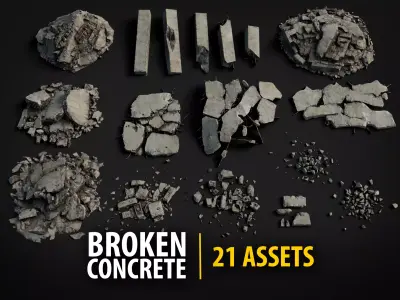 Broken Concrete Rubble Pack - 21 Assets PBR Game Ready Low-poly 3D model