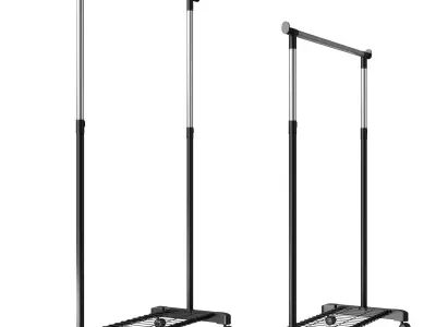 Single mobile hanger with shoe rack 3D model