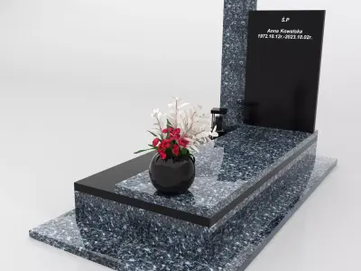 Modern granite gravestone with black panel and flower vase Low-poly 3D model