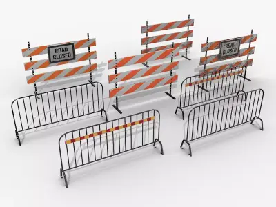 Road Safety Fence And Barrier Set Low-poly 3D model
