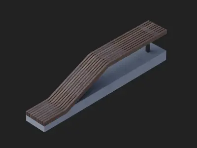 Modern Curved Urban Wooden Bench  Low-poly 3D model