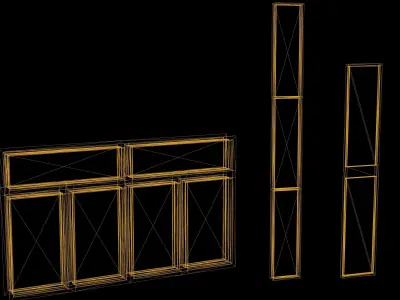 Window Set Low Poly Game Ready metal frame with four panes Low-poly 3D model