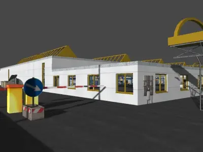 Supermarket roof of building Low-poly 3D model