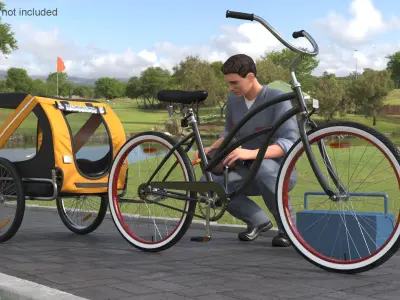  Worker Attaches Pet Trailer to Bicycle 