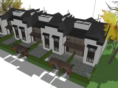 Bed and Breakfast - architecture along street 02 3D model