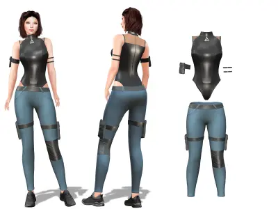 Anime Outfit Corset Romper Suit With Leggings Low-poly 3D model