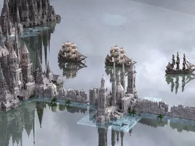 Halloween Pirate Themed City Port Kitbash 3D model