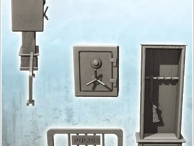 Police station furniture set with barrier and weapons cabinet 9 3D print model
