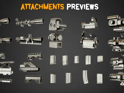 100 Game-Ready Gun Attachments    Vol 02 Low-poly 3D model