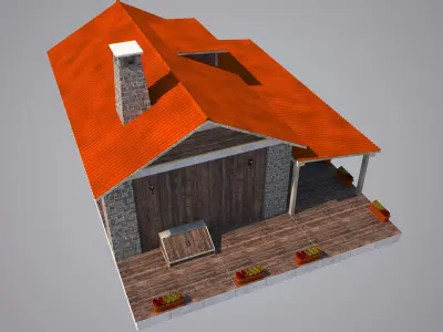 House 3D Model wooden with orange roof 3D model