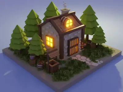 House in the forest low-poly Low-poly 3D model