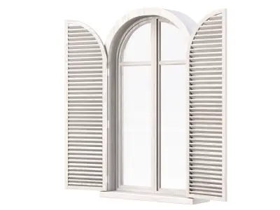 Wooden arch window with shutters V3  3D model