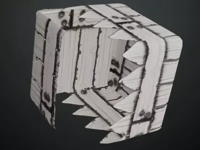 Painted White Wood Slats with Spiked Metal Band PBR Seamless Texture