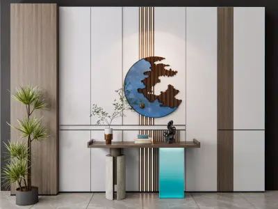 Sideboard with wall panel and flooring 14 3D model