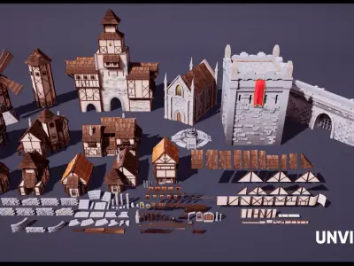 Lowpoly Modular Buildings Low-poly 3D model