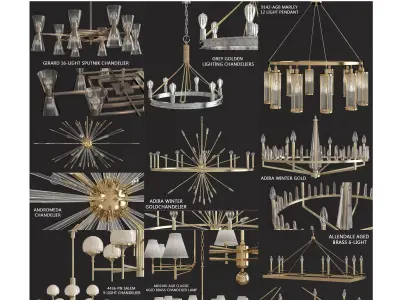 Chandeliers collection 3d models 10 pieces Low-poly 3D model