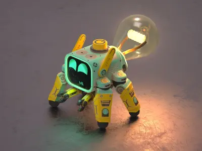 Cute Bot - lampy Low-poly 3D model