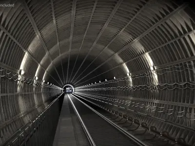  Circular Subway Passage with Train Inside 