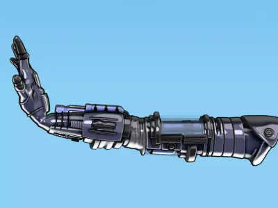 Rigged Robotic Combat Arm Toon Shader Low-poly 3D model