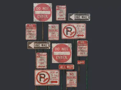 Traffic Sign01 Old Low-poly 3D model