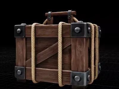 Fantasy Wooden Crate with Rope Game Ready Prop Low-poly 3D model