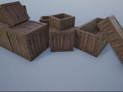 Wooden Crates Open and Closed Low-poly 3D model