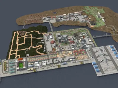 Fully Ready 3D Big City Two Land Bridge and Detailed Low-poly 3D model