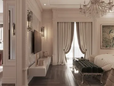 Neoclassical Master Suite Bedroom Walk in Closet Bathroom 3D model