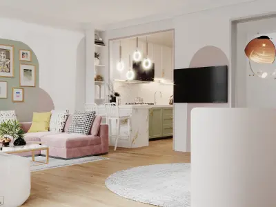 Studio Apartment Interior Design for Women 3D Model Corona Low-poly 3D model