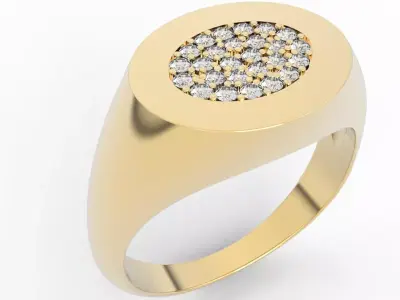 Diamond-Encrusted Oval Signet Ring 3D print model