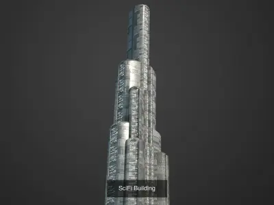 SciFi Building Low Poly 3D Model Pack