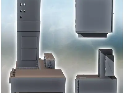 Set of two industrial buildings with a large tower and warehouse 3D print model