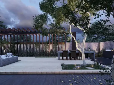 Villa backyard American style house landscape Revit Lumion FBX 3D model