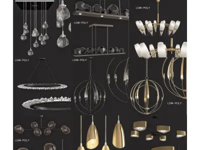 Chandelier low poly 3d model collection circular light fixtur... Low-poly 3D model