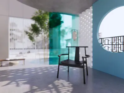 courtyard interior of modern house in shanghai 3D model