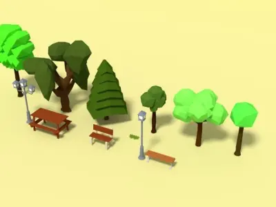 Low Poly Cartoon Park Assets Pack Low-poly 3D model