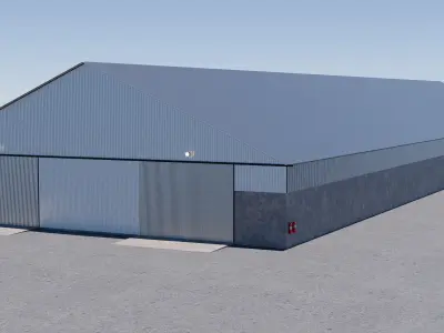 Warehouse metal building with doors Low-poly 3D model Low-poly 3D model