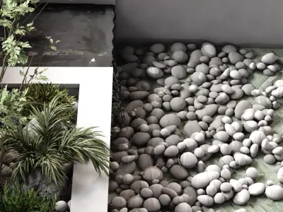 Landscape waterfall and plant set 646 3D model