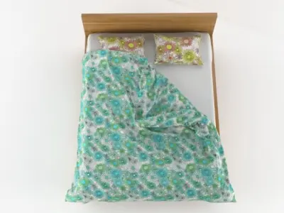 Bed with flower duvet 3D model
