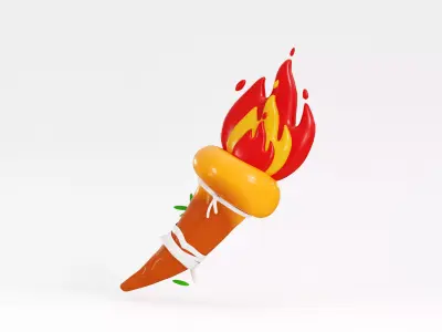 Cartoon Olympic torch with burning fire Low-poly 3D model