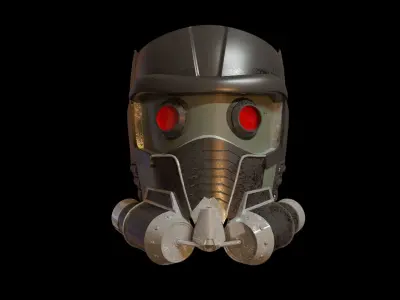 Futuristic Sci Fi Helmet with Gas Mask  Glowing Red Eyes 3D model