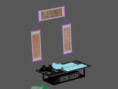 Ancient Chinese books wooden slips desk 3D model