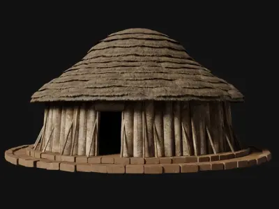 PRIMITIVE PRIMAL HUTS SHELTER HOUSE COTTAGE SETTLEMENT BUILDER Low-poly 3D model