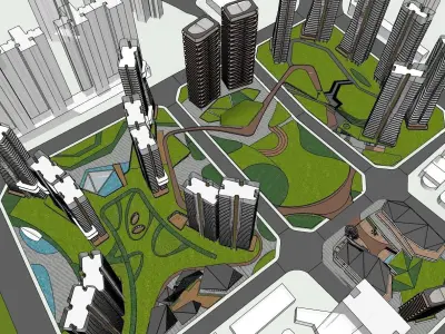 parametric highrise building along contemporary master plan 3D model