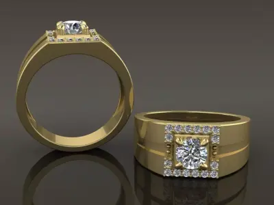 Diamond Square Halo Signet Ring Band Mix Size STYLE 33 3D print model