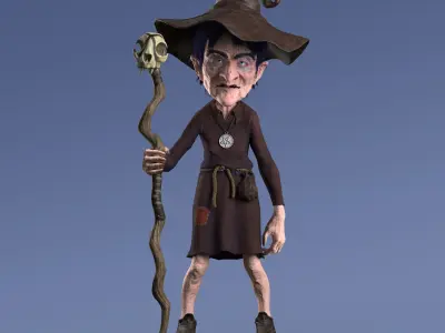 Witch Game Ready wizard holding scepter Low-poly 3D model